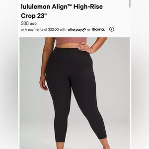 NWT Lululemon Align High Rise Crop 23” Black Leggings — Size 10